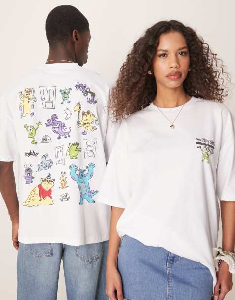 ASOS DESIGN - Uniseks oversized T-shirt met Disney Pixar Monsters Inc.-print in wit - view 1