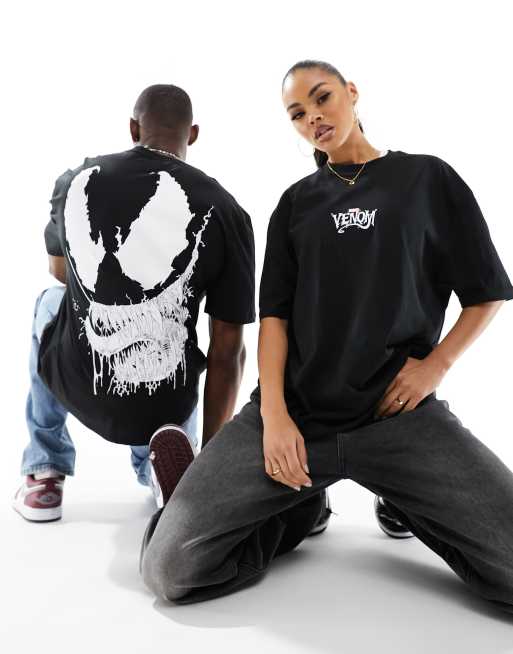 ASOS DESIGN - Uniseks oversized T-shirt met gelicenseerde Marvel Venom-print in zwart en wit