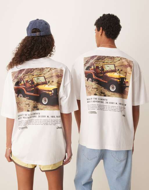ASOS DESIGN - Uniseks oversized T-shirt met gelicentieerde Jeep-prints in wit, 4 van 4