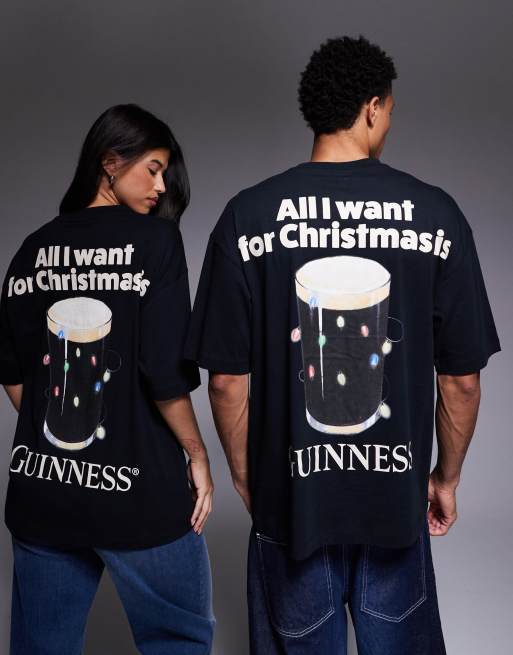 ASOS DESIGN - Uniseks oversized T-shirt met Guiness-kerstprint in zwart, 2 van 4
