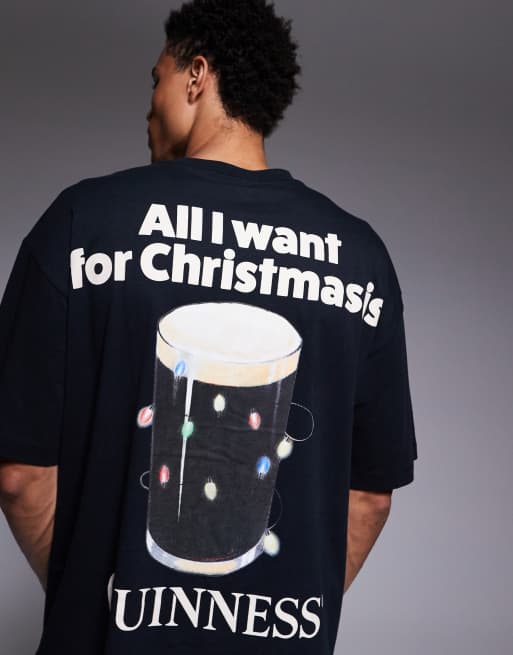 ASOS DESIGN - Uniseks oversized T-shirt met Guiness-kerstprint in zwart, 4 van 4