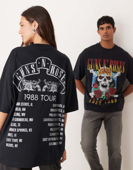 ASOS DESIGN - Uniseks oversized T-shirt met 'Guns N' Roses' prints in zwart, 3 van 4