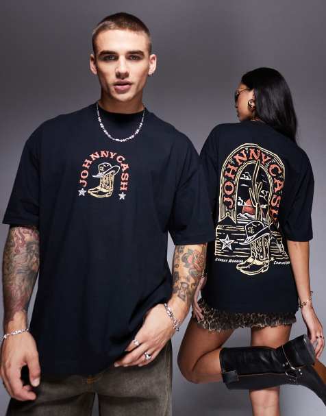 ASOS DESIGN - Uniseks oversized T-shirt met Johnny Cash-prints in zwart - view 1