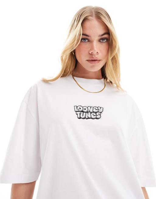 ASOS DESIGN - Uniseks oversized T-shirt met Looney Tunes-prints in wit, 2 van 4