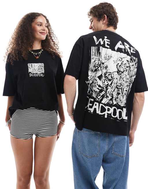 ASOS DESIGN - Uniseks oversized T-shirt met Marvel Deadpool-prints in zwart