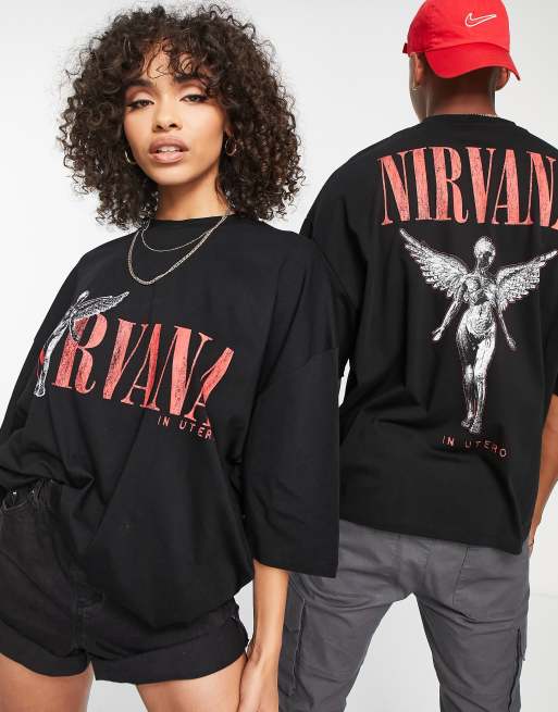 ASOS DESIGN - Uniseks oversized T-shirt met Nirvana-print in zwart