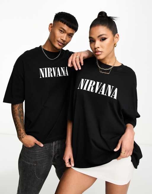 ASOS DESIGN - Uniseks oversized T-shirt met Nirvana-prints in zwart