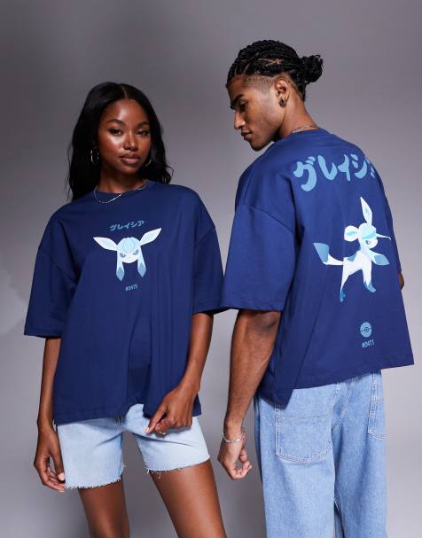 ASOS DESIGN - Uniseks oversized T-shirt met Pokémon Glaceon-prints in blauw - view 1