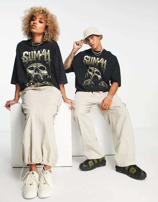 ASOS DESIGN - Uniseks oversized T-shirt met Sum41-print in zwart met wassing