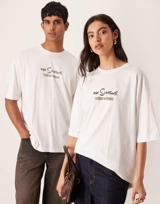 ASOS DESIGN - Uniseks oversized T-shirt met THE SIMPSONS-print in wit