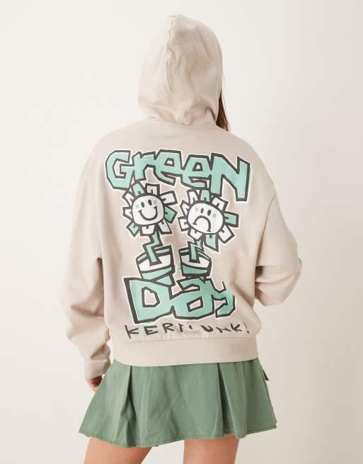 ASOS DESIGN - Uniseks recht oversized hoodie met Green Day-prints in grijs, 2 van 4