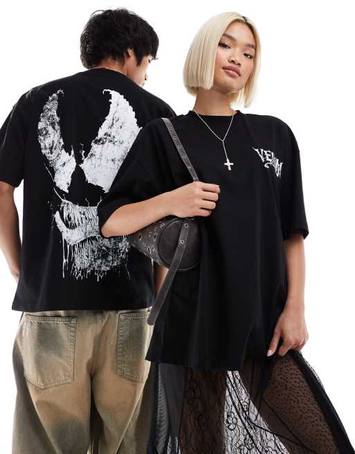 ASOS DESIGN - Uniseks T-shirt met Marvel Venom-print in zwart, 2 van 4