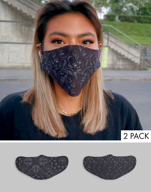 ASOS DESIGN unisex 2 pack face covering in bandana and linear print
