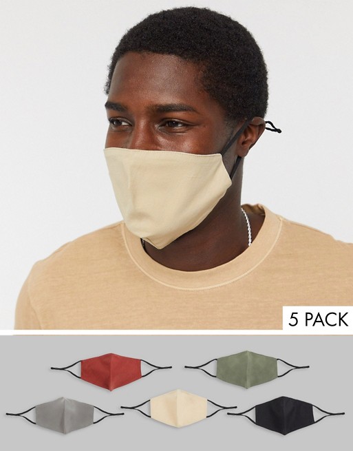 ASOS DESIGN unisex 5 pack face coverings in collegiate colours