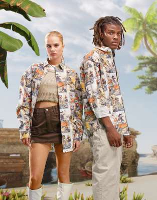 Asos Design Unisex 90s Oversized Shirt With Horizon Comic Strip Print-multi