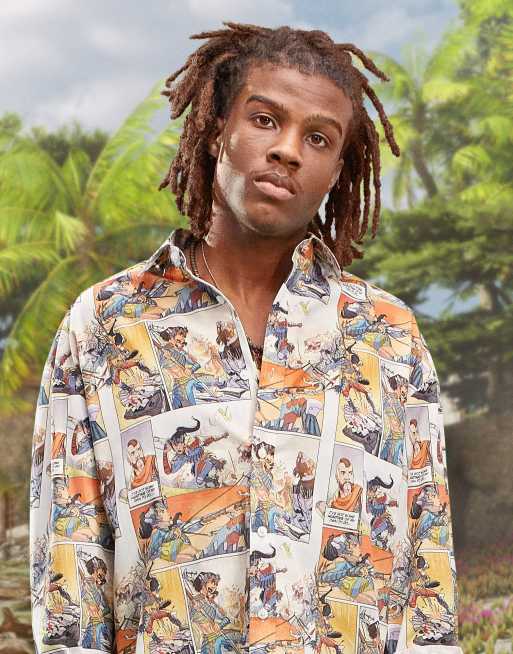 ron.】Geometric Over Shirts Vintage 90s Abstract Pattern Button