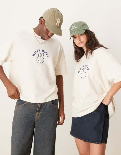 ASOS DESIGN – Unisex – Beige, boxig t-shirt i oversize med våffeltextur och "Miffy"-tryck, 3 av 4