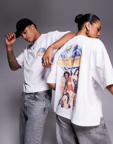 ASOS DESIGN Unisex – Biały pudełkowy T-shirt oversize z licencjonowaną grafiką Spice Girls Spice World - view 1