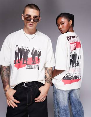 ASOS DESIGN Unisex – Biały pudełkowy T-shirt oversize z licencjonowaną grafiką z motywem filmu Reservoir Dogs - view 1