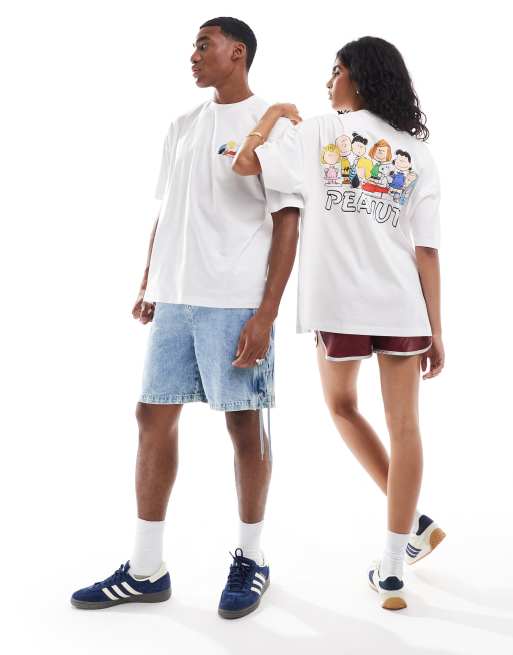 ASOS DESIGN Unisex – Biały T-shirt oversize z licencjonowanym nadrukiem z motywem Peanuts i Snoopy'ego