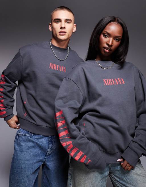 ASOS DESIGN unisex boxy oversized licence sweatshirt with Nirvana prints in charcoal