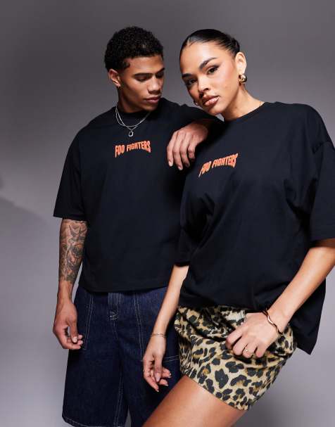ASOS DESIGN unisex boxy oversized license t-shirt with Foo Fighters prints in black - view 1