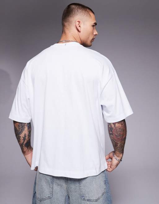 ASOS DESIGN unisex boxy oversized license t-shirt with Ford Mustang slogan print in white, 3 of 4