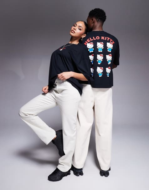 ASOS DESIGN unisex boxy oversized license t-shirt with Hello Kitty prints in black - view 1