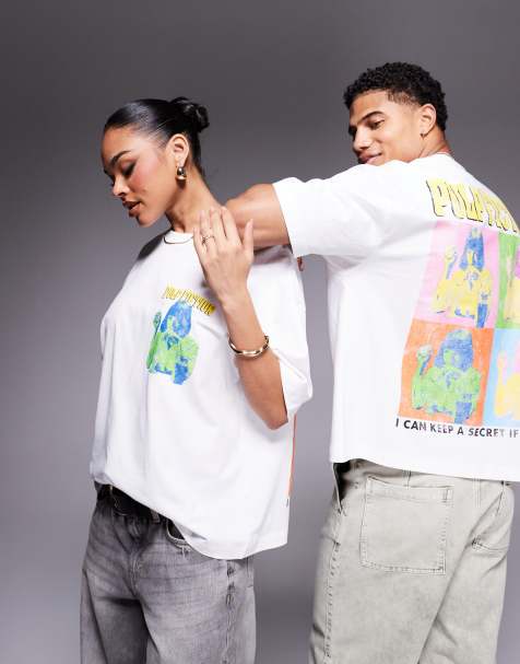 ASOS DESIGN unisex boxy oversized license t-shirt with Pulp Fiction pop art prints in white - view 1