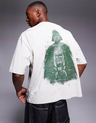 Asos Design Unisex Boxy Oversized License T-shirt With Star Wars Darth Vader Prints In Gray