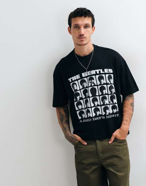 ASOS DESIGN unisex boxy oversized license t-shirt with The Beatles prints in black - view 1