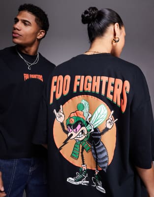 Asos Design Unisex Boxy Oversized Licensed T-shirt With Foo Fighters Print In Black