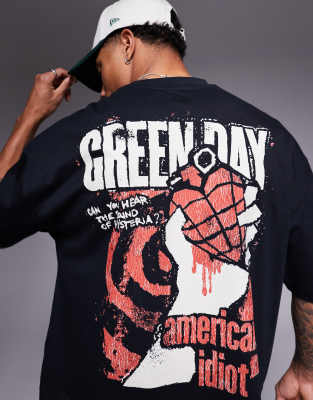 Asos Design Unisex Boxy Oversized Licensed T-shirt With Green Day Prints In Black