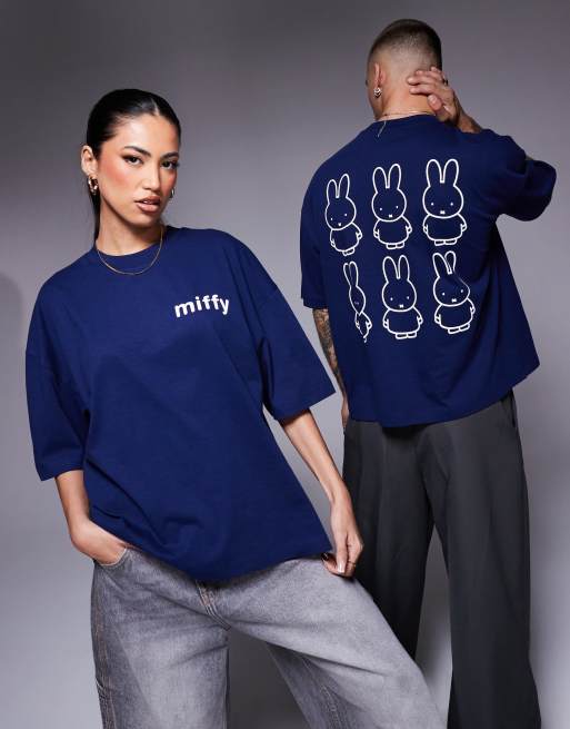 ASOS DESIGN unisex boxy oversized licensed t-shirt with Miffy prints in navy