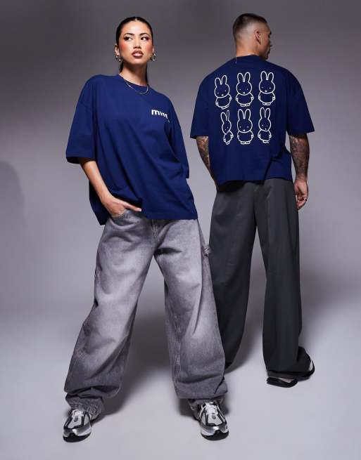 ASOS DESIGN unisex boxy oversized licensed t-shirt with Miffy prints in navy