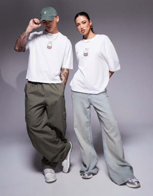 ASOS DESIGN unisex boxy oversized licensed t-shirt with Miffy prints in white