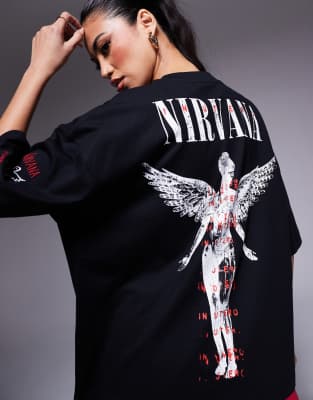 ASOS DESIGN unisex boxy oversized license t-shirt with Nirvana prints in black