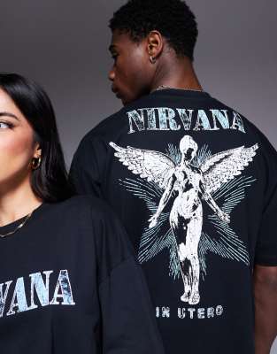 Asos Design Unisex Boxy Oversized Licensed T-shirt With Nirvana Prints In Black
