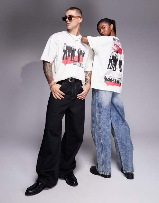 ASOS DESIGN unisex boxy oversized licensed t-shirt with Reservoir Dogs prints in white