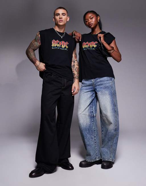 ASOS DESIGN unisex boxy oversized licensed tank top with AC/DC prints in black