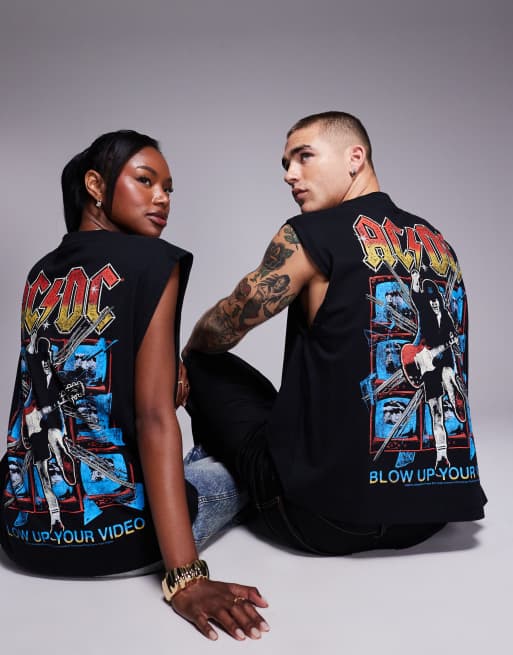 ASOS DESIGN unisex boxy oversized licensed tank top with AC/DC prints in black