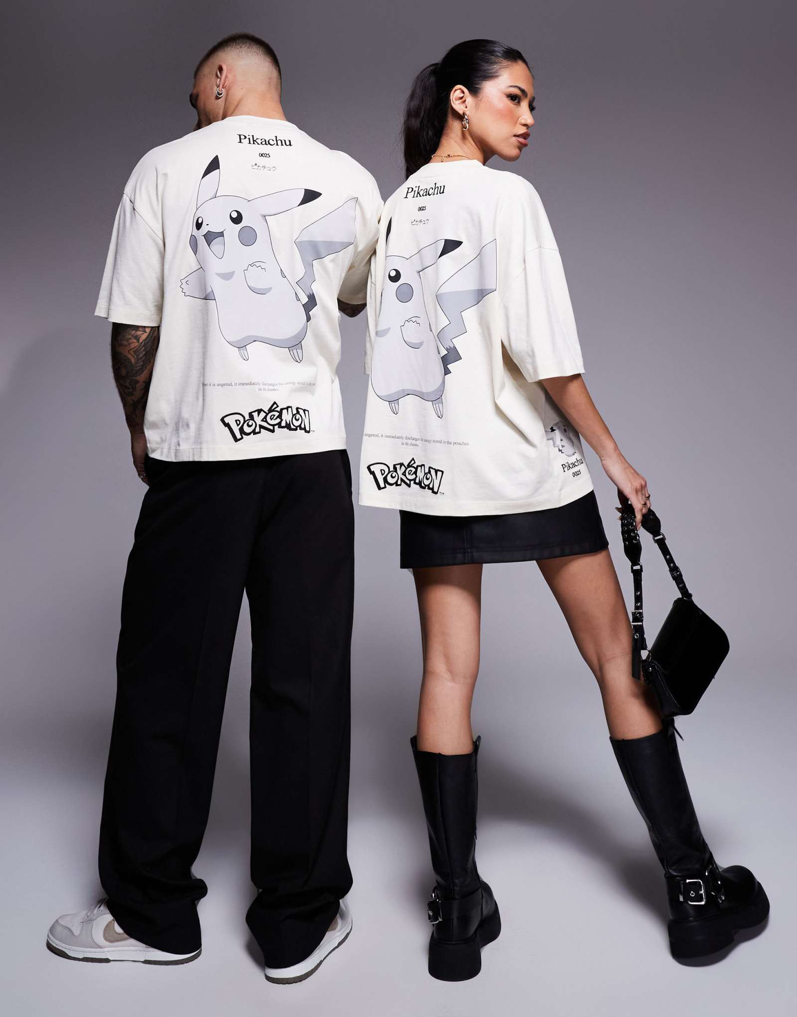 ДИЗАЙНЕРСКАЯ футболка ASOS DESIGN unisex свободного кроя с рисунком покемона Пикачу и вышивкой в бежевом цвете