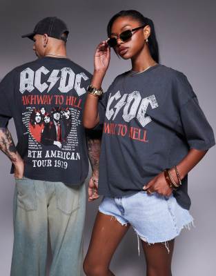Asos Design Unisex Boxy Oversized T-shirt With Ac/dc Tour Prints