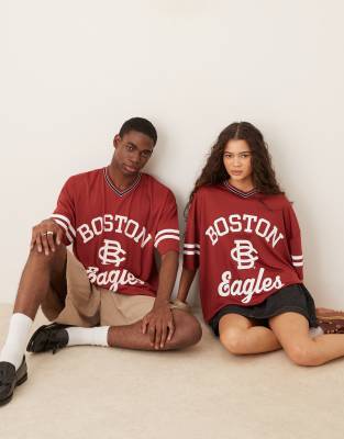 Asos Design Unisex Boxy Oversized T-shirt With Boston College Eagles Prints In Red