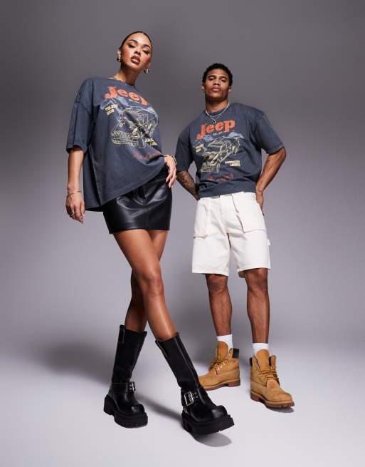 ASOS DESIGN unisex boxy oversized T-shirt with Jeep print in washed black
