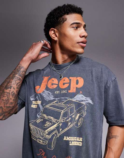 ASOS DESIGN unisex boxy oversized T-shirt with Jeep print in washed black