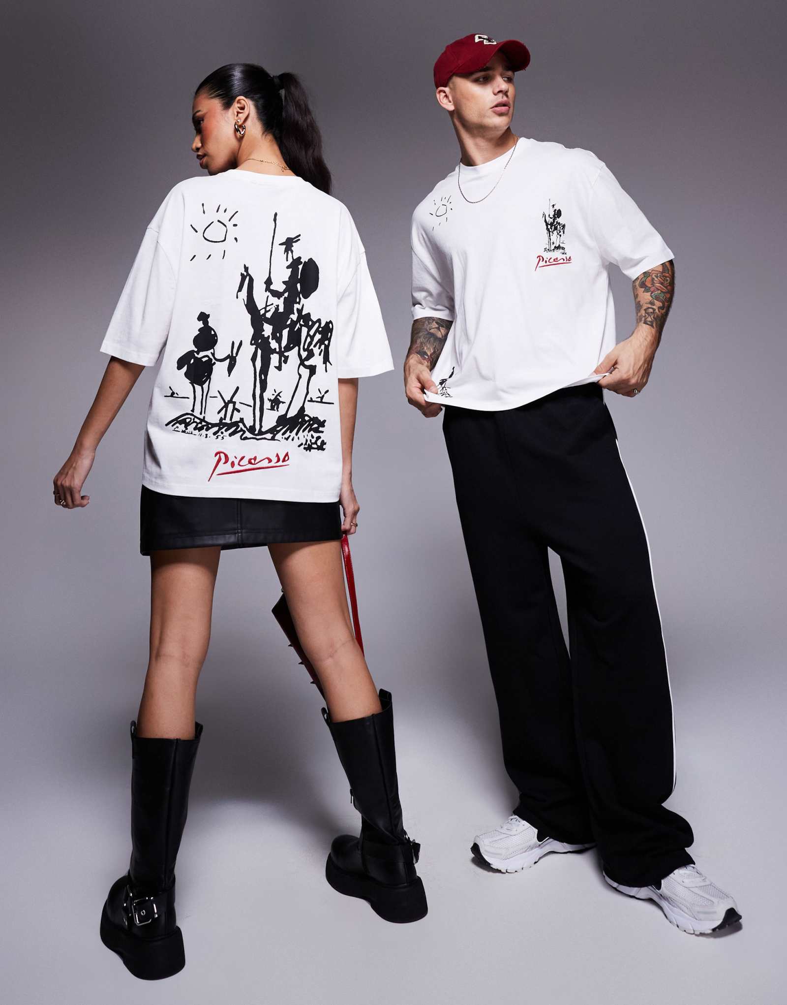 ДИЗАЙНЕРСКАЯ футболка унисекс свободного кроя оверсайз от ASOS с принтом Пикассо белого цвета