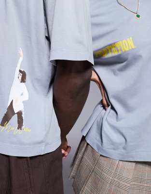 Asos Design Unisex Boxy Oversized T-shirt With Pulp Fiction Print In Gray