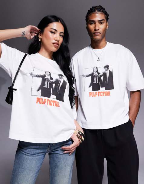 ASOS DESIGN unisex boxy oversized t-shirt with Pulp Fiction prints in white - view 1
