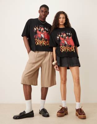 Asos Design Unisex Boxy Oversized T-shirt With Slipknot Prints In Black